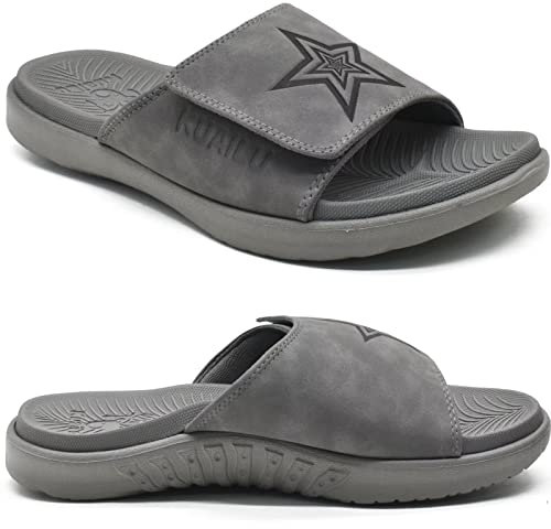 KuaiLu Mens Orthotic Slides Soft Cushion Sport Sandals with Plantar Fasciitis Arch Support Adjustable Open Toe Summer Slippers Slip on Indoor Outdoor Grey Size 8