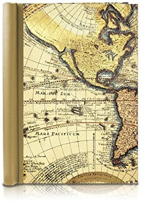 FAIRklemmt Klemmbinder Imago Mundi, A5, Schwarz, 150 Seiten, 16,5 x 22,0 cm, 3mm starke Buchbinderpappe, Kaschiert mit italienischem Dekorpapier, Leinenrücken in hellbraun, Matt schwarzer Innenspiegel