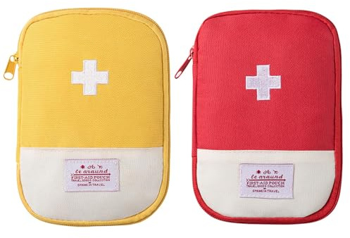 EQLEF Mini Vakuum Första Hjälpen-Kit, Bärbar Medicinväska Medicinväska för Utomhusresor, Röd, gul, Minimalistisk
