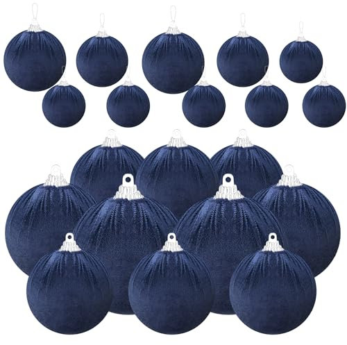 Gresorth Fatto A Mano Floccato Velluto Guaina Plastica Appeso Tessuto Avvolto Palla Decorazione Artigianato Interno Natale Ornamento Blu Navy 10 Pezzi
