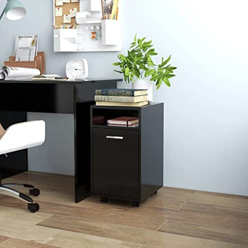 KLYEON Beistellschrank mit Rollen Schwarz 33x38x60 cm Holzwerkstoff, Aufbewahrungsschränke & Schließfächer