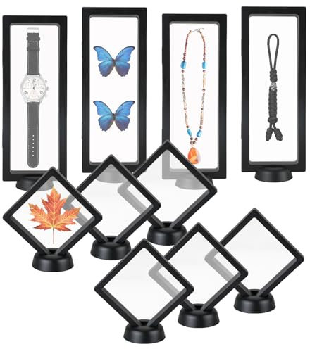 QUMENEY 10 Stück 3D Floating Frame Display Halter Transparent Display Stand Box mit Basis Münzhalter für Halskette Ring Armband Ohrring Schmuck Medallion Challenge Münzstempel (schwarz)