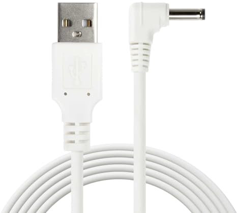 OcioDual Cable USB a DC Cargador 5V 2A, Cargador DC 5V 2A, Cable Alimentación para Tablet, Cámara, Ventiladores USB, Routers, CCTV, DVR, LED, Altavoz, Clavija Redonda, Codo, Blanco