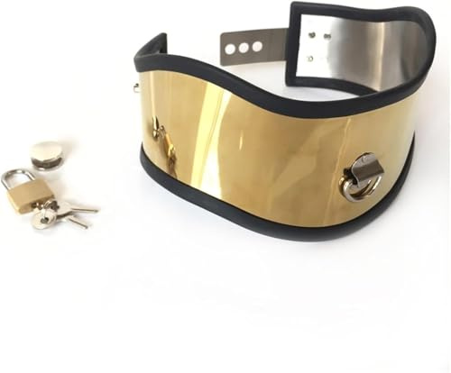 Tplkxurib Edelstahl Slave Halsband Abschließbar Halsfessel Halsreif Einstellbar Halsbänder BDSM Bondage Sexhalsbänder Neck Kragen mit Ring Fetisch Sklaven Sexspielzuege für Frauen Männer,Gold,12cm