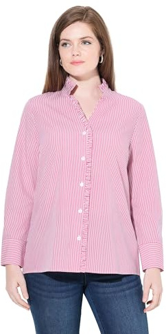 Ulla Popken Damen große Größen Übergrößen Plus Size Streifenbluse, Rüschen, Stehkragen, Langarm Dunkles Malve 50+ 829784813-50+