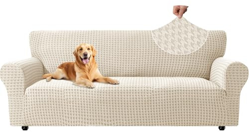 YSTELLAA Sofa Überzug 3 Sitzer, Sofabezug Mit Armlehne, Waschbar Sofaüberwürfe Stretch, Couch Überzug Kratzfest, Sofaschoner rutschfest, Couch Cover Für Katze Hunde, Sofa Cover, Beige