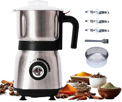 Electric Grinder for Kitchen - 500W Grain Mill with 3 Stainless Steel Blades, Versatile Spice Grinder for Coffee, Grinding Spices, Bean, Grains, Nuts (Black)