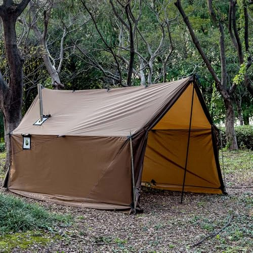Hängmatta tält med ugnsöppning vintersäkert hustält 3–4 personer stort utrymme varmt tält för camping vandring (brun)