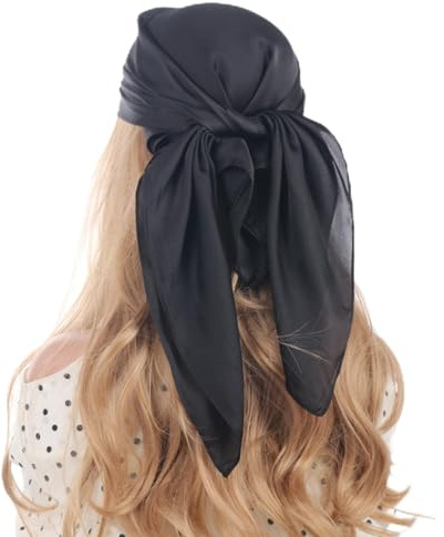 Homiladi 1 Pcs Black Head Scarf | Satin Scarf for Hair | Large Square Bandana | Multipurpose as Hair Wrap for Sleeping Hair Wrap and Elegant Daily Wear for Women