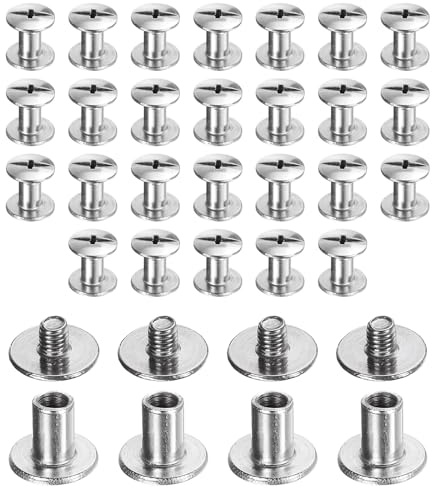 QUARKZMAN 30 Stk Chicago Schrauben M3x6mm 3mm Länge Metall Phillips Nagel Nieten Stift Schrauben Nieten Befestigungsposten Schrauben Für DIY Leder Gürtel Tasche Handwerk Buchbinderei Silber