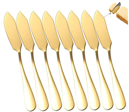 Ferricult Juego de cuchillos para mantequilla dorados de 8 piezas, cuchillos esparcidores de queso de acero inoxidable, colección profesional de esparcidores de mantequilla para Cocina