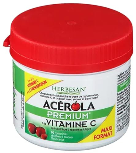 HERBESAN®- ACEROLA PREMIUM - Haute concentration en Vitamine C-Réduction de la fatigue- Acérola naturelle - 90 comprimés à croquer