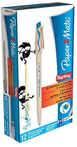 Paper Mate Replay - Penna a sfera cancellabile Boîte de 12 Turquoise, blu