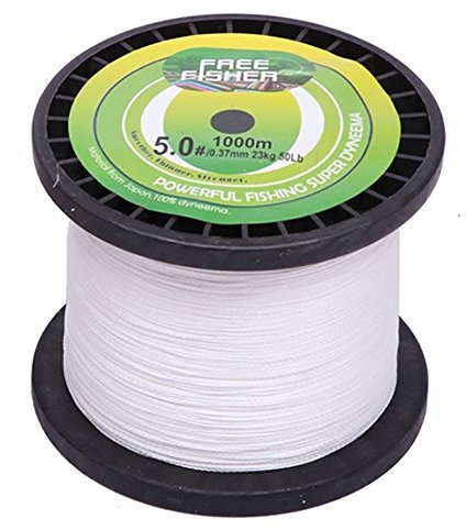 SXSHUN 1000 Meter Angelschnur 4-Fach Premium PE Geflochtene Schnüre Fishing Line Super Braided Weiß, 0.37mm/23kg/50lb