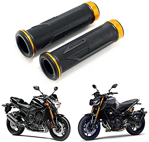 7/8 Motorcycle Hand Grips, Aluminium Motorcycle Rubber Grips for CBR Shadow Ninja GSXR YZF (Gold)