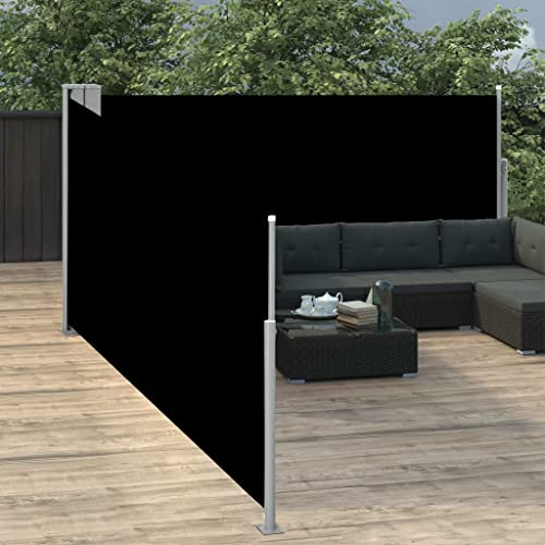 vidaXL Toldo Lateral Retráctil para Patio Pantalla de Terraza Mampara Parasol de Exterior Jardín Tela de Lona PU Negro Soporte de Hierro 100x1000 cm