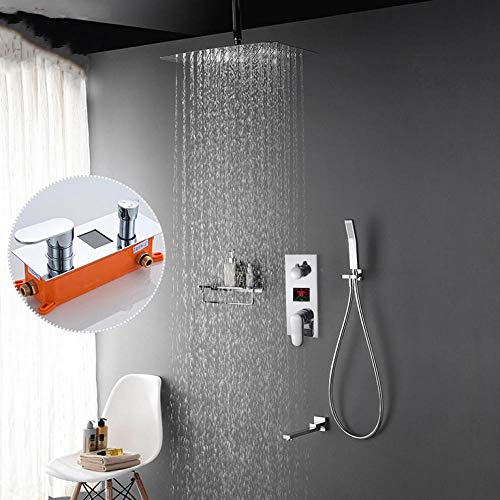 Wieoc 10 inch 3-Functions Digital Display Shower Faucets Rainfall Ultrathin Shower Head In Wall Mount Mixer Tap Concealed Bath Shower