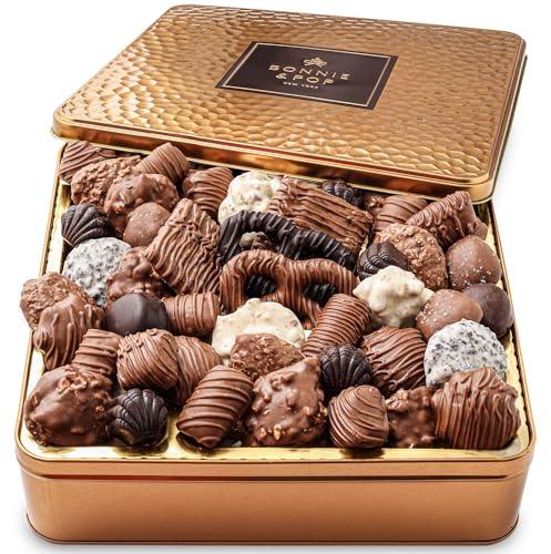 Chocolate Gift Basket, Gourmet Snack Food Box in Keepsake Tin, 2+ lbs of Chocolate, Great for Birthday, Sympathy, Family Parties & Get Well - Bonnie & Pop