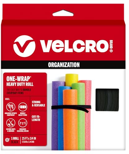 VELCRO Brand ONE-WRAP Bundling Ties – Reusable Fasteners for Keeping Cords and Cables Tidy – Cut-to-Length Roll, 25ft x 3/4in, Black