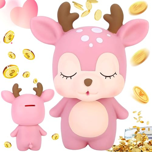 Hirsch Sparschwein, Spardose Mädchen(Rosa) | Rosa Hirsch Sparschwein, Für ZSchlafzimmer Wohnzimmer Tisch Bücherregal Dekoration