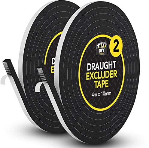 SOL 2pk Draught Excluder Tape 4m x 10mm – Self-Adhesive Foam Tape for Doors and Window Seal – Insulation Strip for Gaps and Cracks – Blocks Cold Air, Dust and Noise – Easy to Apply and Cut