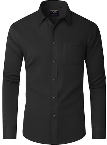 J.VER Shirts for Men Adult Long Sleeve Dress Black Shirt Stretch Non Iron Regular Fit Business Work Office Casual Party Shirt S