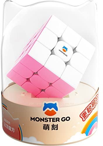 Würfel Trainer Magischer Würfel 3x3, Monster GO Lernserie Speed-Cube Stickerless für Kinder Anfänger Rosa mit Premium-Paket