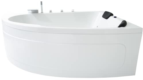 Basera® BASIC Indoor Eck-Whirlpool Badewanne Guam 180 x 130 cm für 2 Personen mit 13 Massagedüsen, Wasserfall, LED-Ambiente