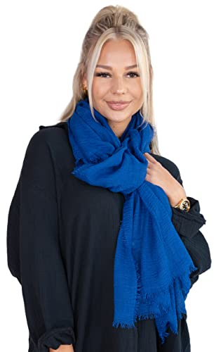 Lolus Dünner, leichter und weicher Uni Damen Schal in gewellter Struktur - Isabella (royalblau, One Size)