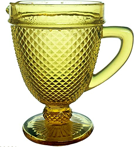 GMMH Caraffa colorata vintage, brocca d'acqua, brocca con goffratura (rete/giallo/1 l), bicchieri da spumante, tazza da dessert, calici in vetro, bicchiere da vino, acqua da spumante, bicchieri da