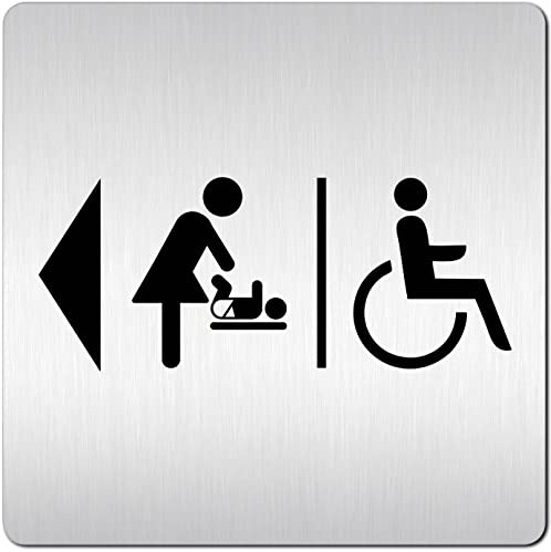 Türschilder24 XXL Schild - Türschild (B) • 125 x 125 x 1,5 mm • behinderten Toilette + Wickelraum links • Aluminium Vollmaterial • 100% Made in Germany