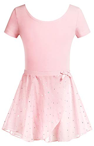 Arshiner Ballettkleidung Set Mädchen Ballettkleid Kinder Ballettanzug Ballett Trikot mit Rock Tütü mit Glitzersteinen Tanzkleid Rosa 130/4-5 Jahre