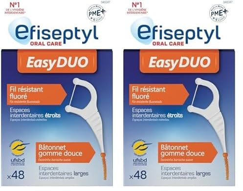 Efiseptyl - Porte Fil - Fil Dentaire Ultra Résistant - Facile A Insérer - Goût Menthe - x48 (Lot de 2)