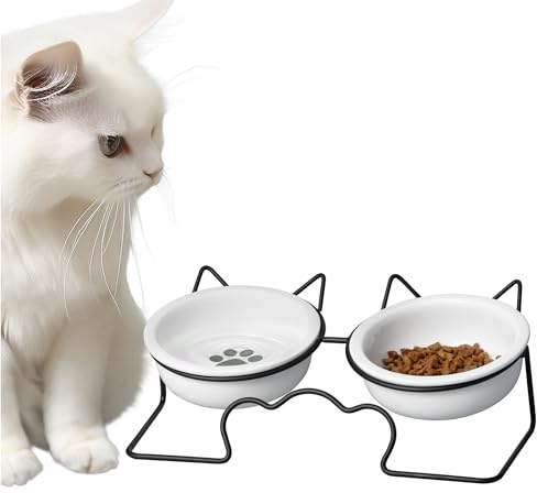 Navaris Futternapf 2er Set - Futternapf Katze - Futterstation Hund - Katzennapf Keramik - Hundenapf Keramik - Verwöhne Deine Lieblinge - 350 ml Kapazität - Weiß