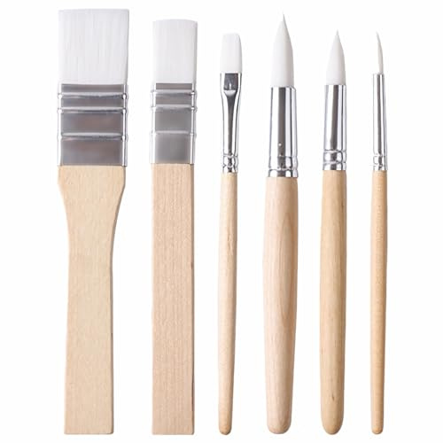Ehuixinsheng 6 Pieces Wooden Paint Brush Set,Nylon Acrylic Painting Brushes Artist Paintbrushes for Watercolor Painting Oil Painting Card Making DIY Easter Eggs Art Crafts Project
