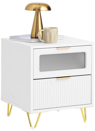 SoBuy Nachttisch mit 2 Schubladen für Boxspringbett Sofatisch Beistelltisch Telefontisch Nachtschrank Nachtkommode weiß BHT ca. 40x47x40cm FBT123-W