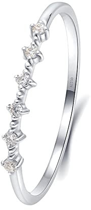 Lieson Eheringe für Frauen, Hochzeit Ring Damen Weißgold 750 18K Dünn Stern Rund Diamant 0.045ct Freundschaftsringe Weißgold Große 47 (15.0)