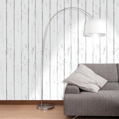 Orgrimmar 236 x 17.8 Wood Peel and Stick Wallpaper Self-Adhesive Removable Wallpaper Covering Decorative Stick Film Vintage White Wood Panel Vinyl Decal Roll