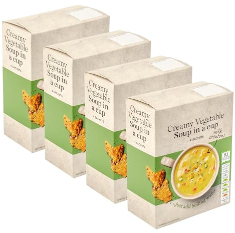 Traditional Instant Creamy Vegetable Soup in a Cup Mix with Croutons, 83 Calories Per Sachet, Vegetarian - Set of 4 Boxes (4x4pk)