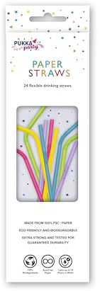 PUKKA party Flexible Bendy Paper Drinking Straws – 24 Pack in 5 Colours – Extra Strong & Durability Tested, Lasts Up to 24 Hours in Water – Made from 100% FSC Paper, Eco Friendly & Biodegradable