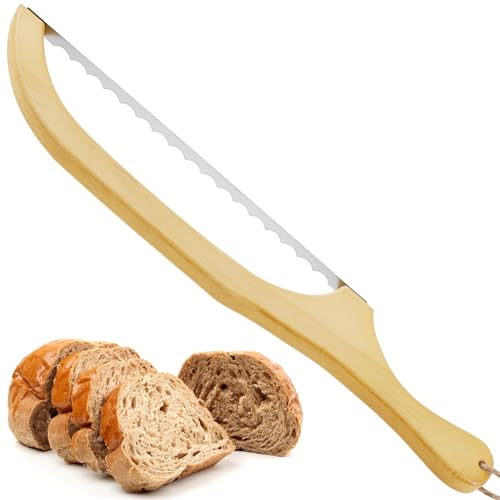 Bread Slicer Bread Cutter Stainless Steel Serrated Bagel Slicer 40cm Bread Bow Saw for Slicing Practical Sourdough Bread Slicer with Wooden Handle for Homemade Bread Bagels Baguettes(A)
