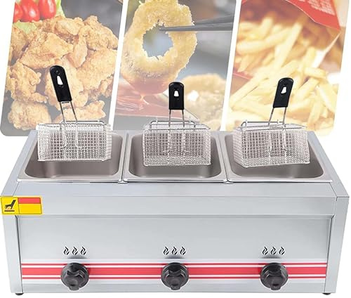 10L/20L/30L Professionnelle Friteuse à Gaz, Deep Fryer Friteuse à Gaz En Acier Inoxydable, Avec Paniers Et Couvercles, Pour Frites Beignets Poisson,Triplecylinder10L+10L+10L