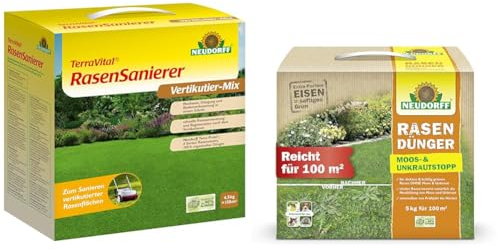 Neudorff TerraVital RasenSanierer um Ausbessern lückenhafter Flächen & RasenDünger Moos- & UnkrautStopp