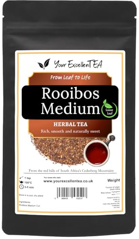 Rooibos Redbush Loose Leaf Herbal Tea, Smooth & Earthy, 50g | Naturally caffeine-free with a rounded earthy character, served hot or iced without milk, packed in a resealable pouch.