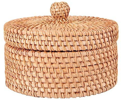 Giilayky - Caja de almacenamiento de mimbre tejida a mano con tapa de mimbre, té recipicante de alimentos para picnic, pan de frutas, cesta de cocina, organizador B