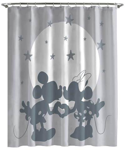 Disney Mickey y Minnie Mouse - Cortina de ducha (178 x 182 cm), color gris
