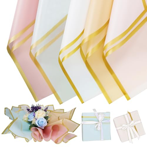 25 Blatt Blumenstrauß Geschenkpapier, 5 Farben Wasserdicht Bouquet Paper, Blumen Papier, Blumenstrauß Verpackung für Muttertag Geburtstage Party Dekoration Geschenkpapier,58x58CM
