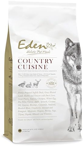 Eden Country Cuisine 12kg Kibble Naturally Complete Premium Dry Dog Food for Adult & Senior Dogs. Duck, Rabbit, Lamb & Venison. Supports digestion, a glossy coat, ideal for active dogs (Medium)
