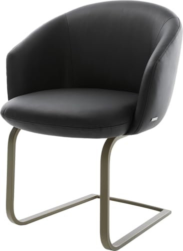 DELIFE Schwingstuhl Caja-Flex mit Armlehnen Freischwinger flach Effektfinish Titan Echt-Leder Schwarz Taschenfederkern