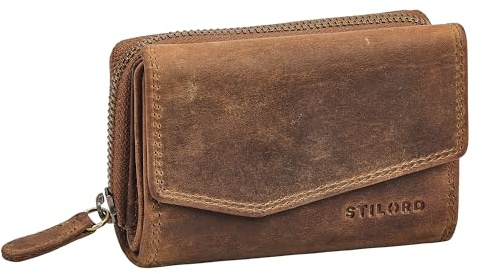 STILORD Carina Stylishes Portemonnaie Damen Leder Mittel-Groß - Echtleder Geldbörse mit RFID Schutz - Damengeldbörse Retro Lederbörse Trifold Brieftasche in Geschenkbox Farbe:mittel - braun